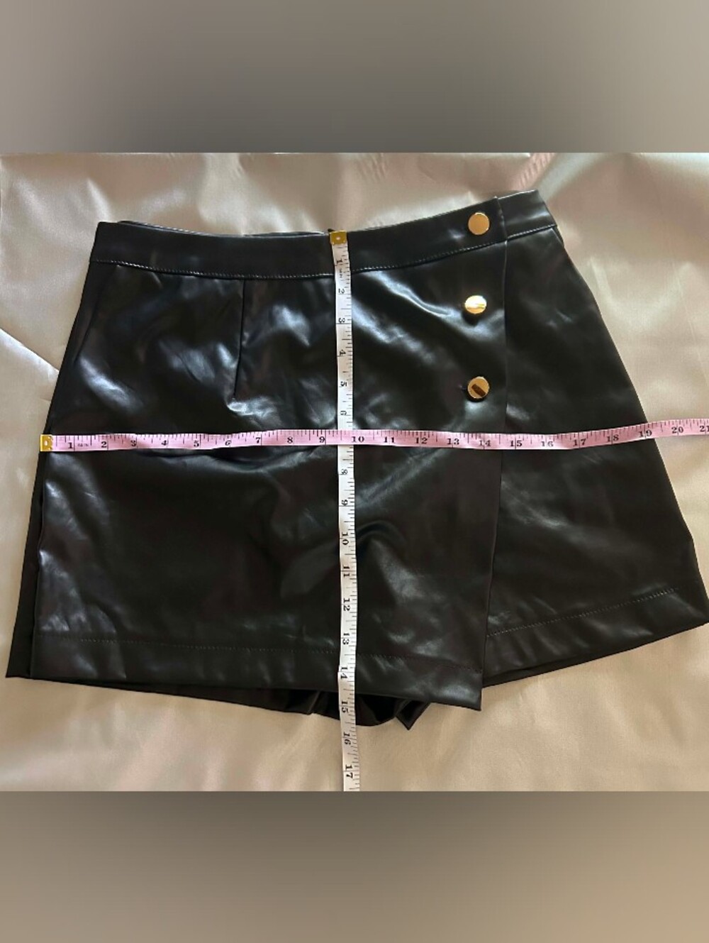 Black Faux Leather Skort with Gold Buttons